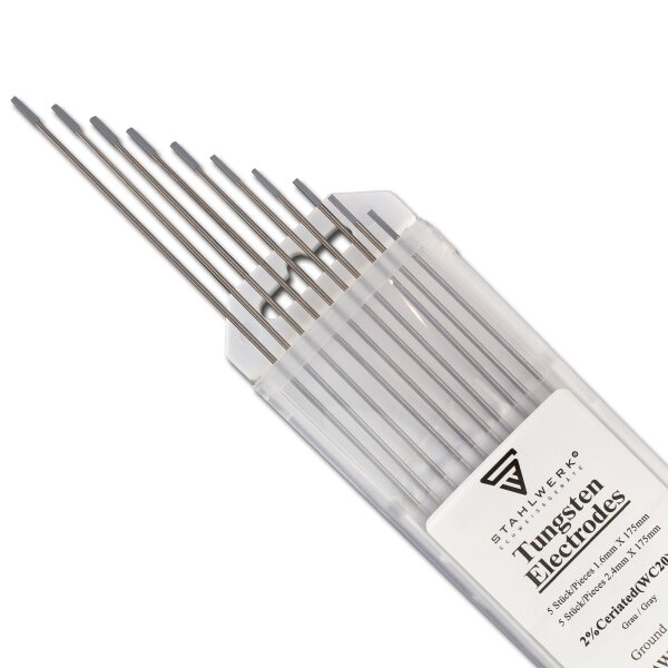 Electrodes en tungst&egrave;ne WC20 gris 5 x 1,6 mm + 5 x 2,4 mm