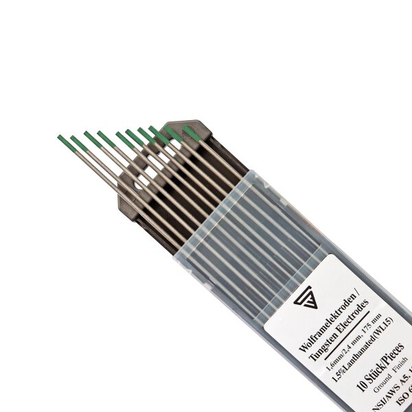 Electrodes en tungst&egrave;ne WP vert 5 x 1,6 mm + 5 x 2,4 mm x 175 mm